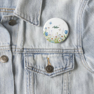 Cute Green Spring Flower Wildflower Bouquet Monogr 6 Cm Round Badge