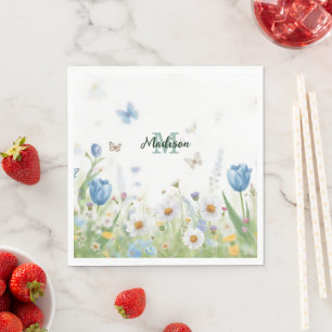 Cute Green Spring Flower Wildflower Bouquet Monogr Napkin