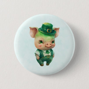 Cute Green St. Patrick's Day Pig 6 Cm Round Badge
