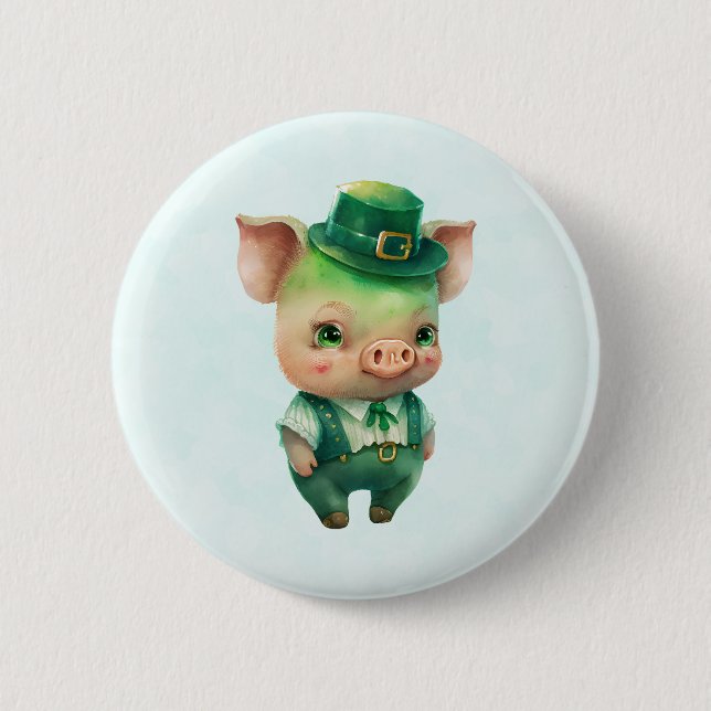 Cute Green St. Patrick's Day Pig 6 Cm Round Badge (Front)
