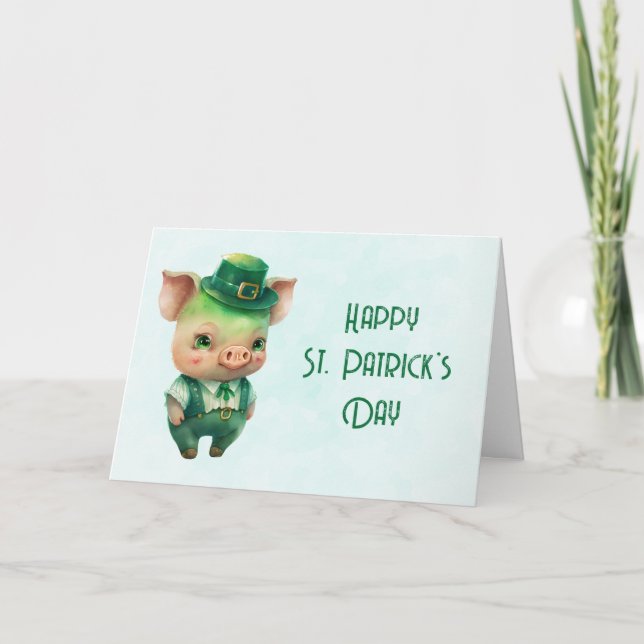 Cute Green St. Patrick's Day Pig Card (Front)