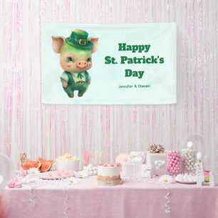 Cute Green St. Patrick's Day Pig Party Banner
