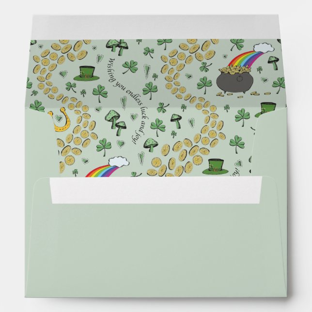 Cute Green St Patrick's Luck & Joy Irish Blessing Envelope (Back (Bottom))