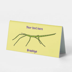 Cute green stick insects with happy faces cartoon