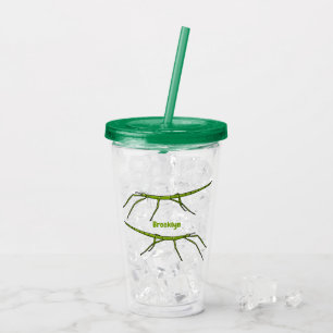 Cute green stick insects with happy faces cartoon acrylic tumbler