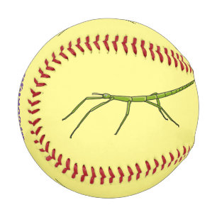 Cute green stick insects with happy faces cartoon baseball