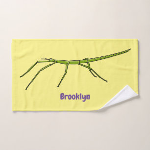 Cute green stick insects with happy faces cartoon bath towel set