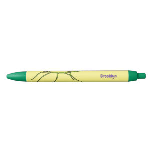 Cute green stick insects with happy faces cartoon black ink pen