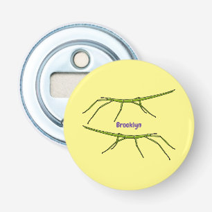 Cute green stick insects with happy faces cartoon bottle opener