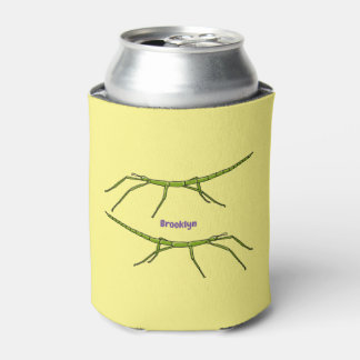 Cute green stick insects with happy faces cartoon can cooler