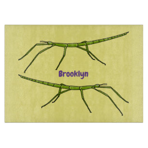 Cute green stick insects with happy faces cartoon cutting board