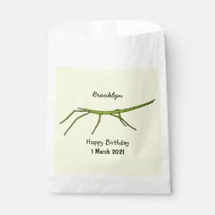 Cute green stick insects with happy faces cartoon favour bag