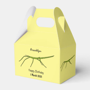 Cute green stick insects with happy faces cartoon favour box
