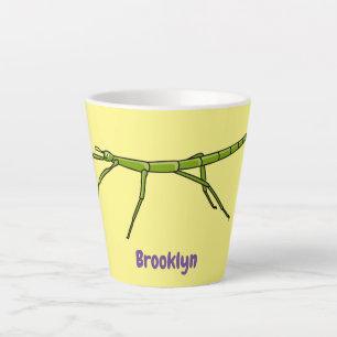 Cute green stick insects with happy faces cartoon latte mug