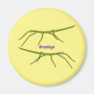 Cute green stick insects with happy faces cartoon magnet