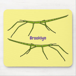 Cute green stick insects with happy faces cartoon mouse pad