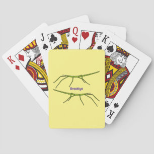 Cute green stick insects with happy faces cartoon playing cards