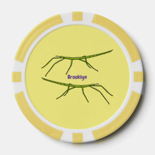Cute green stick insects with happy faces cartoon poker chips