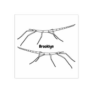 Cute green stick insects with happy faces cartoon rubber stamp