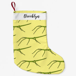 Cute green stick insects with happy faces cartoon small christmas stocking