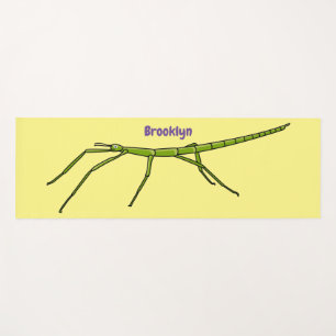 Cute green stick insects with happy faces cartoon yoga mat