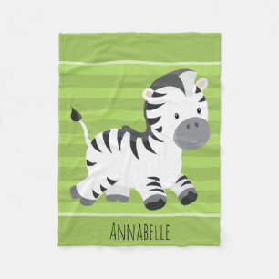 Cute Green Stripe Safari Jungle Baby Zebra Animal Fleece Blanket