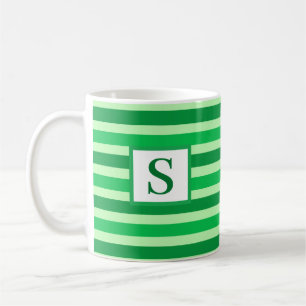 Cute Green Striped Design Custom Initial Coffee Mug