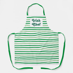 Cute Green Striped Irish Chef St Patricks Day Apron
