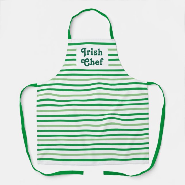 Cute Green Striped Irish Chef St Patricks Day Apron (Front)