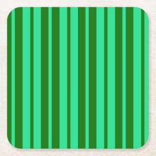 Cute Green Stylish Stripes Pattern Design Square Paper Coaster