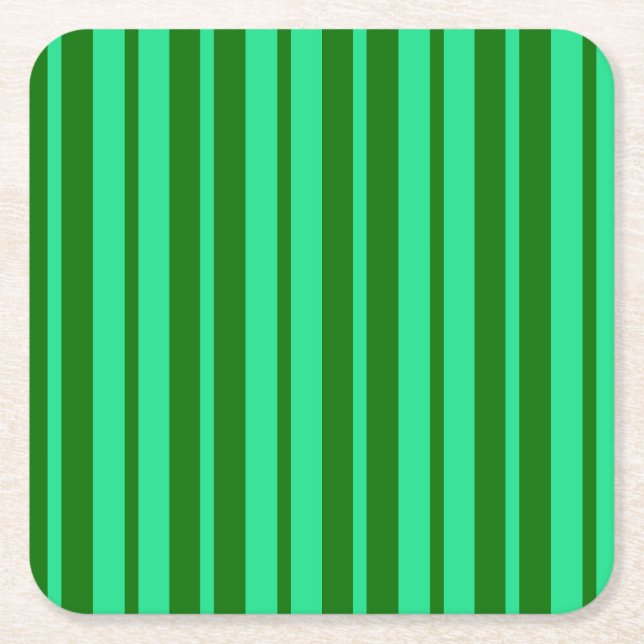 Cute Green Stylish Stripes Pattern Design  Square Paper Coaster (Front)