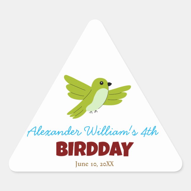 Cute Green Summer Bird Birthday Triangle Sticker (Front)