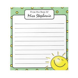 Cute Green Sunshine Smile Face From Teacher Notepad
