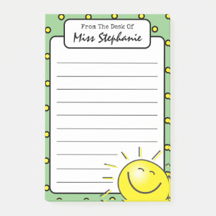Cute Green Sunshine Smile Face From Teacher Post-it Notes