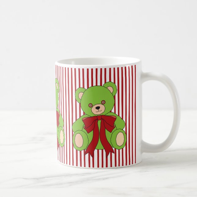 Cute Green Teddy Bear Christmas  Coffee Mug (Right)