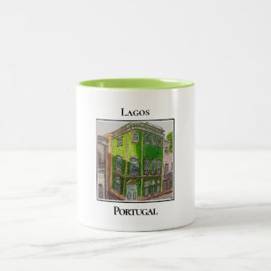 Cute Green Tiled Building, Lagos Portugal Two-Tone Coffee Mug