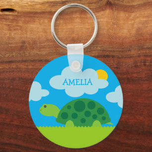 Cute green tortoise cartoon kid's keychain