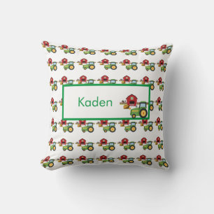 Cute green tractor and red barn personalised  cushion