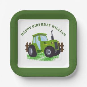 Cute Green Tractor Birthday Party  Paper Plate
