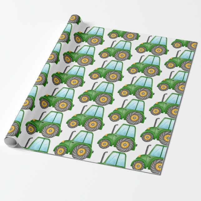 Cute Green Tractor for Little Boy's Birthday Wrapping Paper (Unrolled)