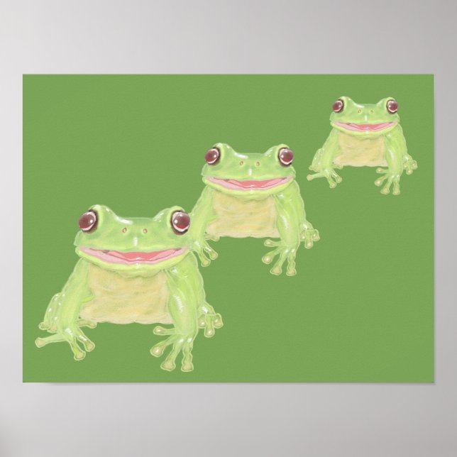 Cute Green Tree Frog - 3x transparent.   Poster (Front)