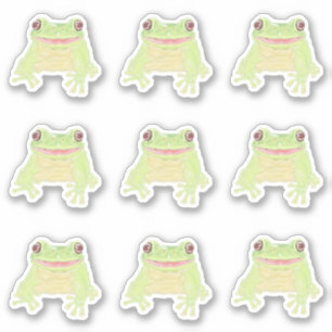 Cute Green Tree Frog - 9x custom cut stickers.