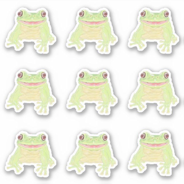 Cute Green Tree Frog - 9x custom cut stickers. (Front)