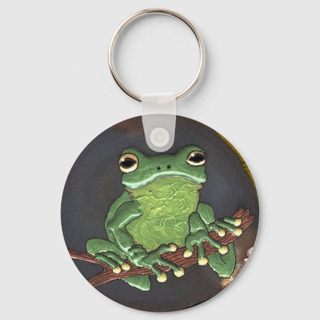 Cute Green Tree Frog Animal-lovers Gift Key Ring (Front)