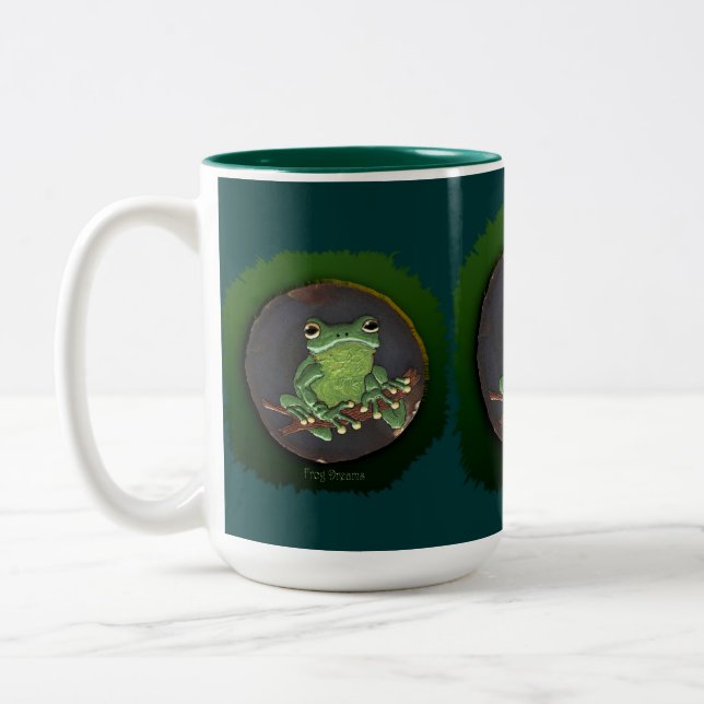 Cute Green Tree Frog Animal-lovers Gift Two-Tone Coffee Mug (Left)