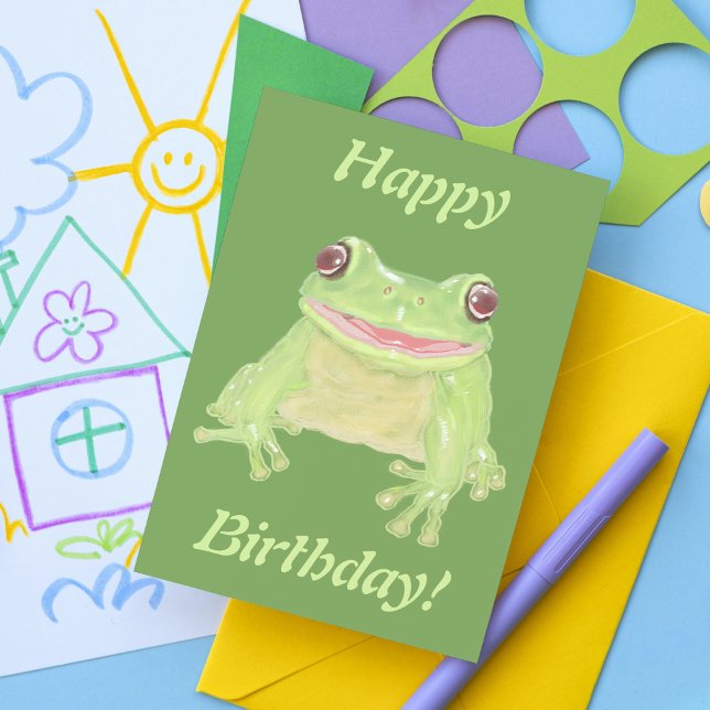 Cute Green Tree Frog - birthday card. Card (Creator Uploaded)