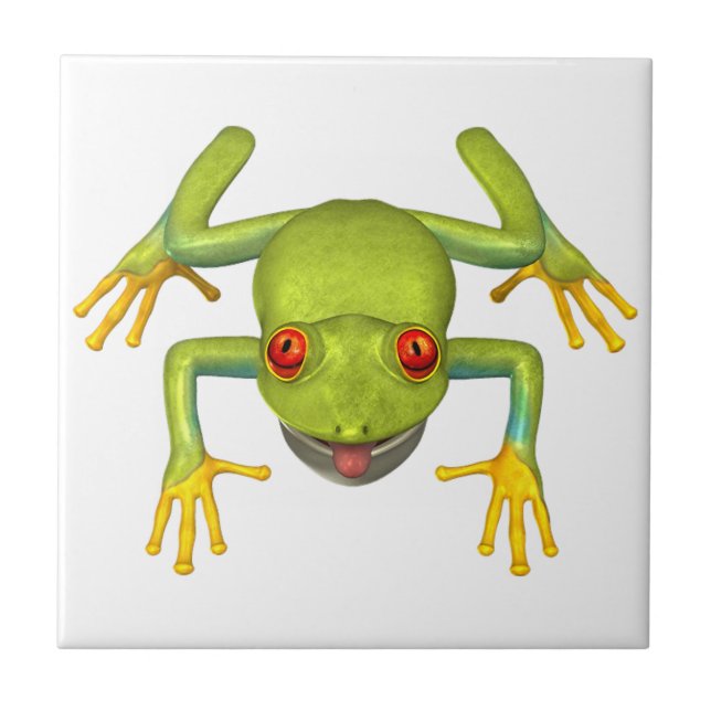 Cute Green Tree Frog Ceramic Tile (Front)