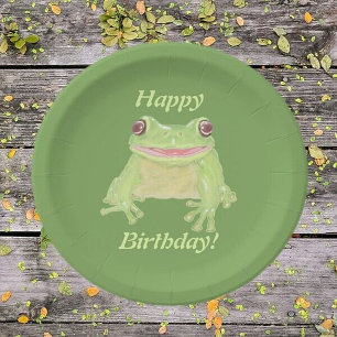 Cute Green Tree Frog - Happy Birthday! Paper Plate