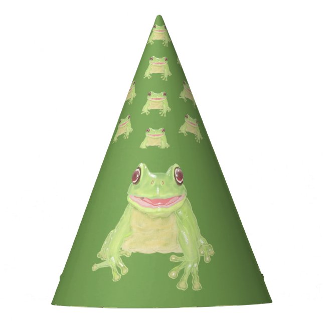 Cute Green Tree Frog - image and pattern. Party Hat (Front)