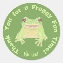 Cute Green Tree Frog - kids birthday Thank You.